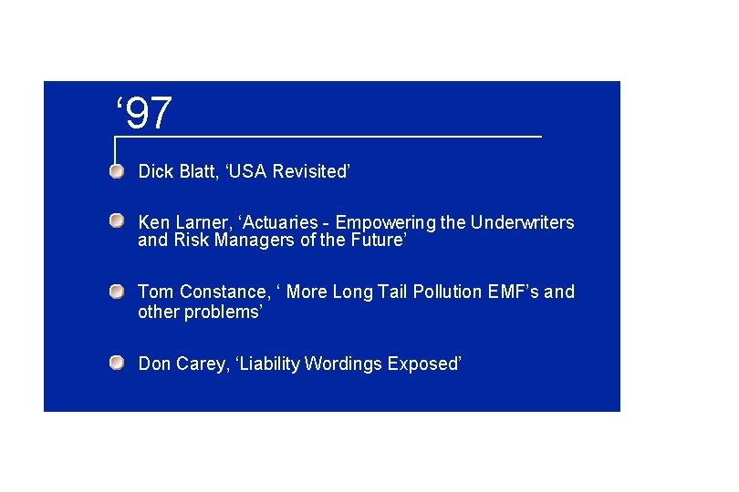 ‘ 97 Dick Blatt, ‘USA Revisited’ Ken Larner, ‘Actuaries - Empowering the Underwriters and