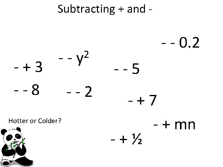 Subtracting + and - - + 3 - - 8 2 - - y