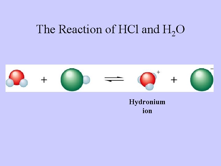 The Reaction of HCl and H 2 O Hydronium ion 