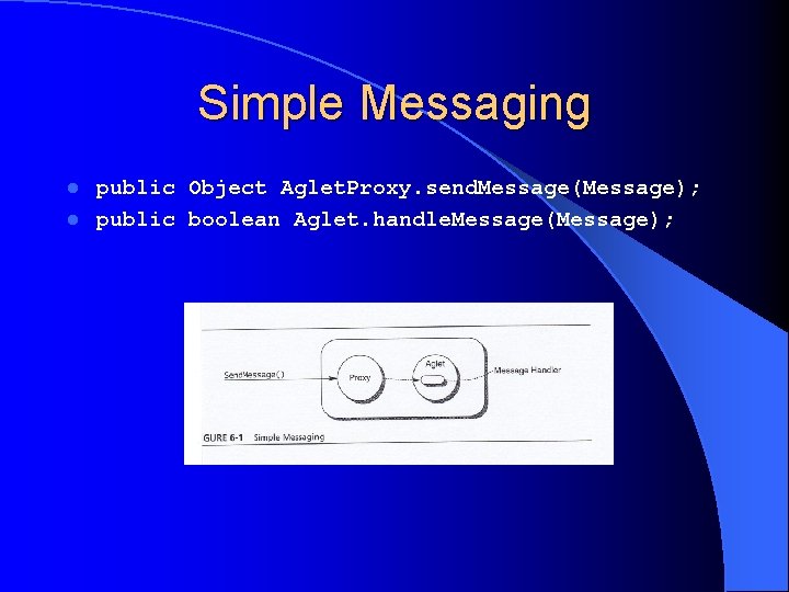Simple Messaging public Object Aglet. Proxy. send. Message(Message); l public boolean Aglet. handle. Message(Message);