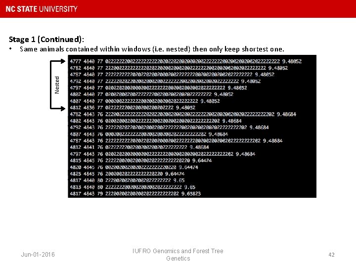 Stage 1 (Continued): Same animals contained within windows (i. e. nested) then only keep