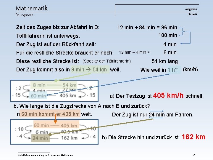 Mathematik Aufgaben Serie 6 Übungsserie Zeit des Zuges bis zur Abfahrt in B: 12