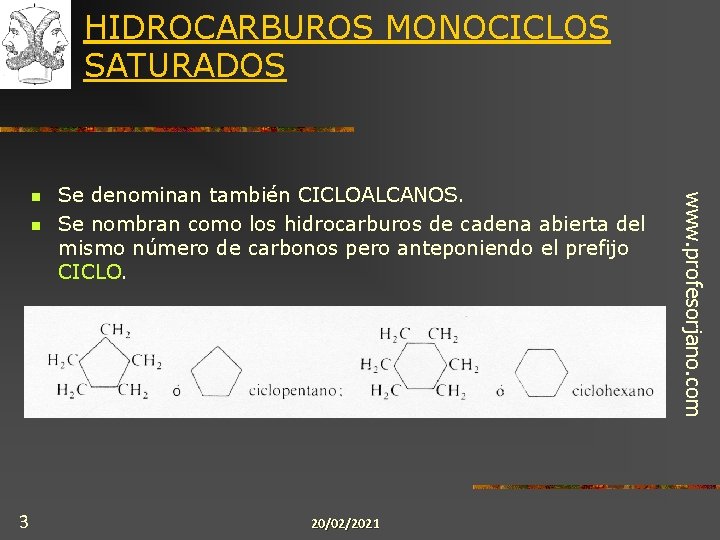 HIDROCARBUROS MONOCICLOS SATURADOS n 3 Se denominan también CICLOALCANOS. Se nombran como los hidrocarburos