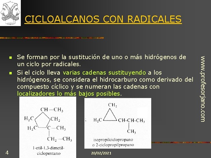 CICLOALCANOS CON RADICALES n 4 Se forman por la sustitución de uno o más