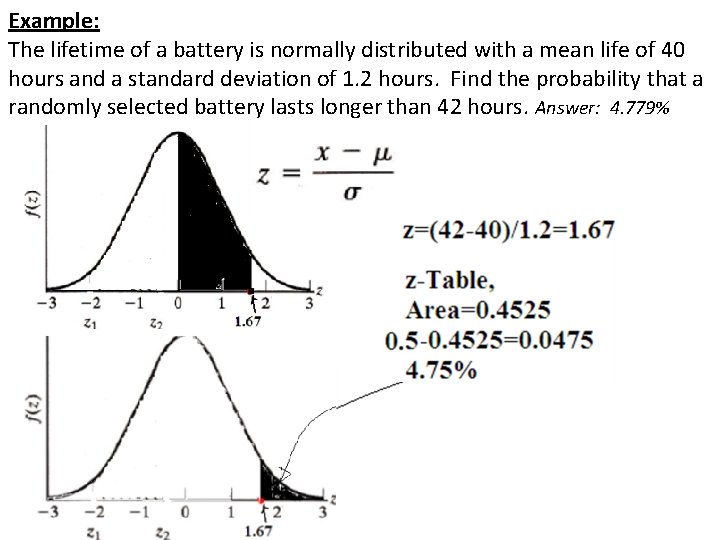 Example: The lifetime of a battery is normally distributed with a mean life of