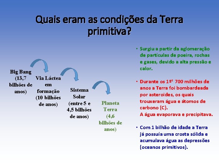 Quais eram as condições da Terra primitiva? Big Bang Via Láctea (13, 7 em