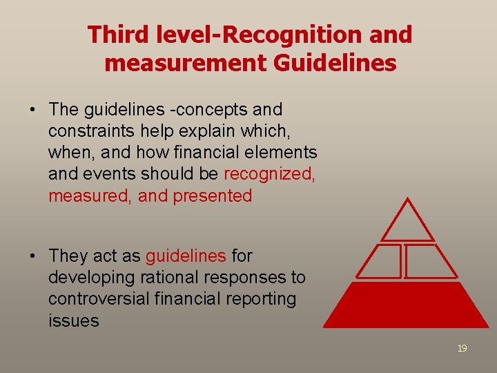 Third level-Recognition and measurement Guidelines • The guidelines -concepts and constraints help explain which,