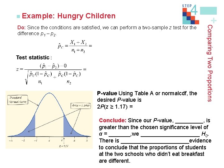Hungry Children P-value Using Table A or normalcdf, the desired P-value is 2 P(z