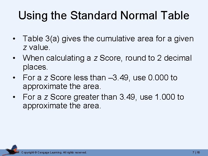 Using the Standard Normal Table • Table 3(a) gives the cumulative area for a Using the Standard Normal Table • Table 3(a) gives the cumulative area for a