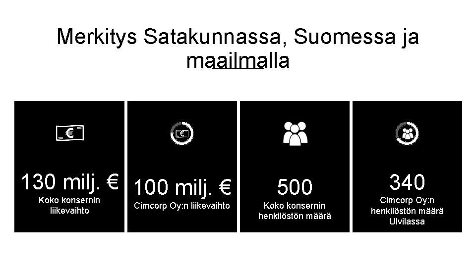 Merkitys Satakunnassa, Suomessa ja maailmalla € € 130 milj. € 100 milj. € Koko