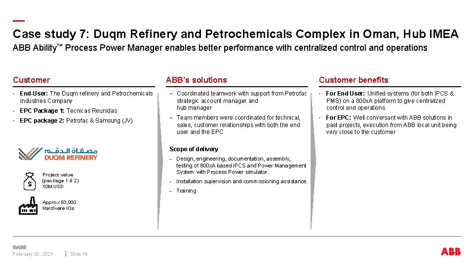 — Case study 7: Duqm Refinery and Petrochemicals Complex in Oman, Hub IMEA ABB