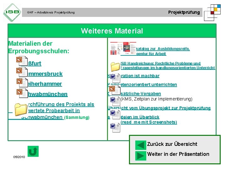 Projektprüfung GHF – Arbeitskreis Projektprüfung Weiteres Materialien der Erprobungsschulen: Haßfurt Kriterienkatalog zur Ausbildungsreife, Bundesagentur