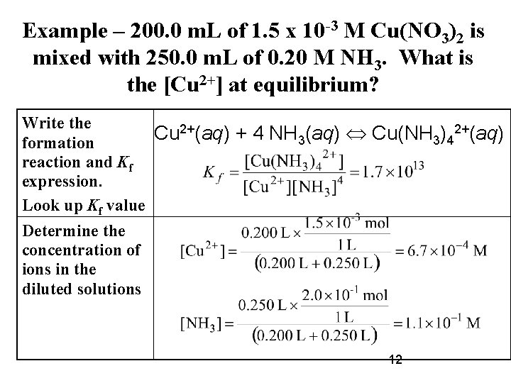 Example – 200. 0 m. L of 1. 5 x 10 -3 M Cu(NO