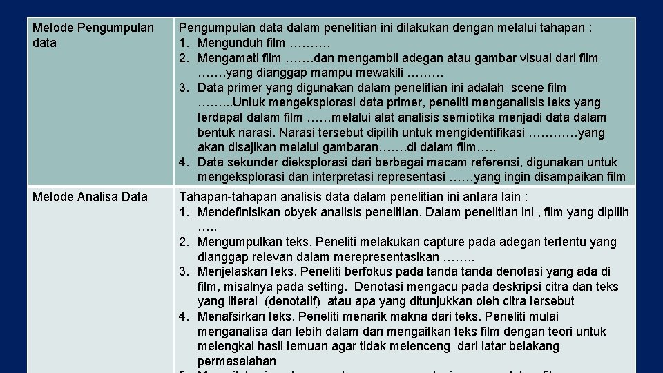 Metode Pengumpulan data dalam penelitian ini dilakukan dengan melalui tahapan : 1. Mengunduh film