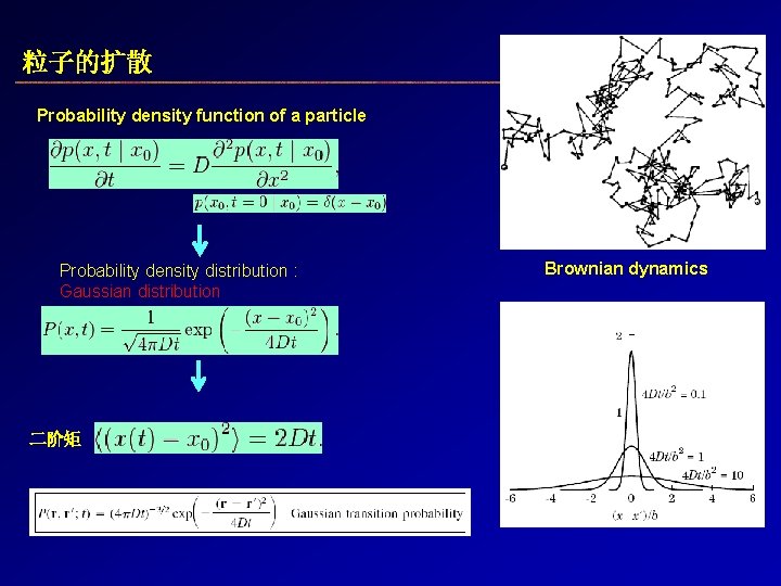 粒子的扩散 Probability density function of a particle Probability density distribution : Gaussian distribution 二阶矩