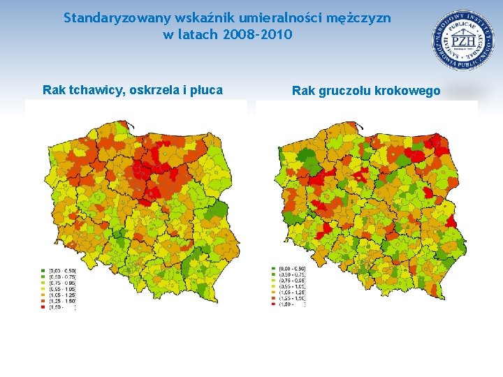 Standaryzowany wskaźnik umieralności mężczyzn w latach 2008 -2010 Rak tchawicy, oskrzela i płuca Rak