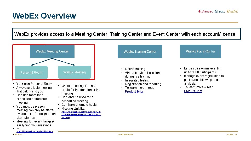 Web. Ex Overview Web. Ex provides access to a Meeting Center, Training Center and