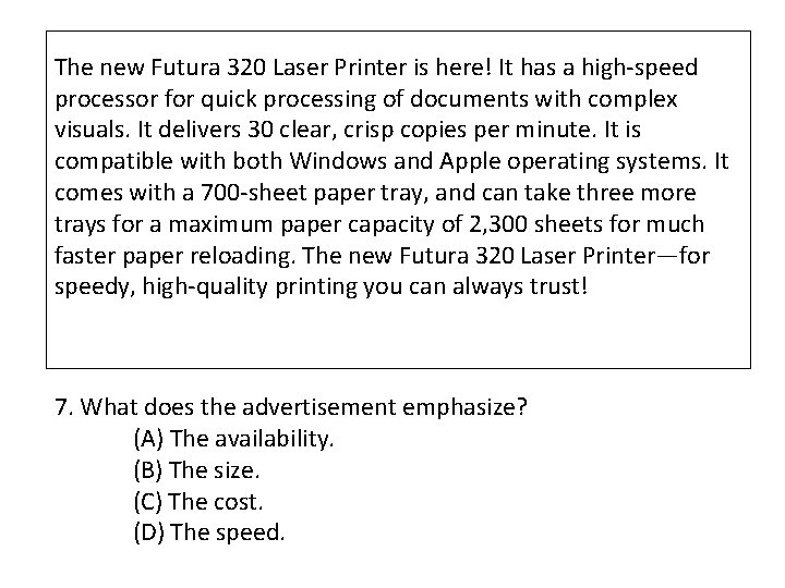 The new Futura 320 Laser Printer is here! It has a high-speed processor for