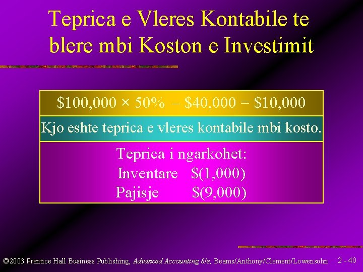 Teprica e Vleres Kontabile te blere mbi Koston e Investimit $100, 000 × 50%