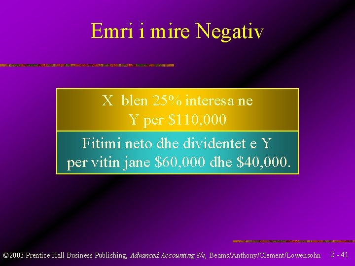 Emri i mire Negativ X blen 25% interesa ne Y per $110, 000 Fitimi