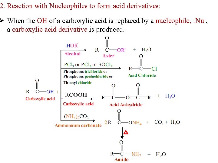 2. Reaction with Nucleophiles to form acid derivatives: Ø When the OH of a