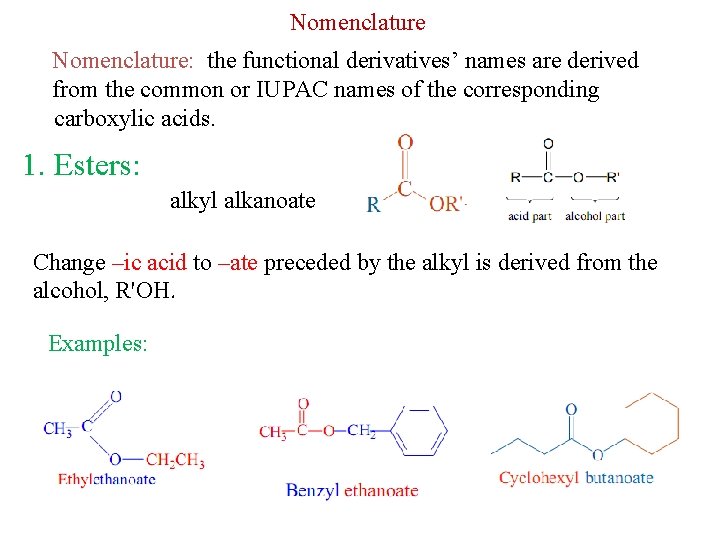 Nomenclature: the functional derivatives’ names are derived from the common or IUPAC names of