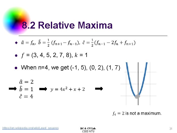 8. 2 Relative Maxima When n=4, we get (-1, 5), (0, 2), (1, 7)