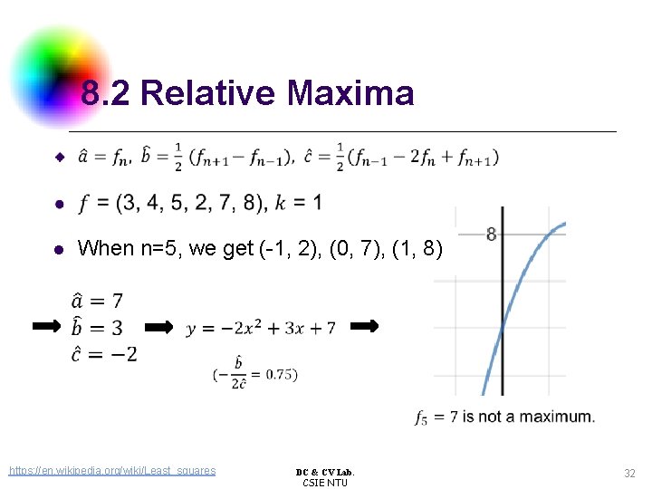 8. 2 Relative Maxima When n=5, we get (-1, 2), (0, 7), (1, 8)
