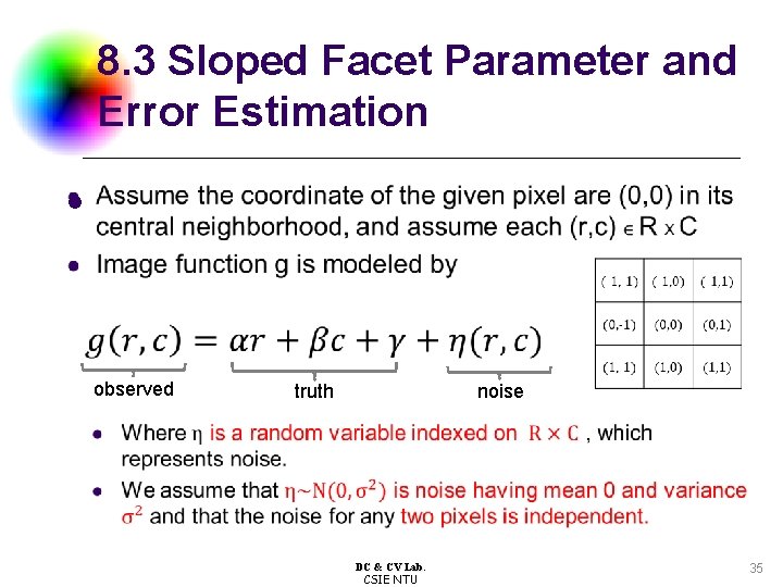 8. 3 Sloped Facet Parameter and Error Estimation l observed truth noise DC &