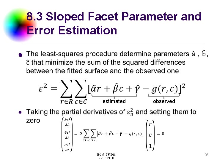 8. 3 Sloped Facet Parameter and Error Estimation l estimated DC & CV Lab.
