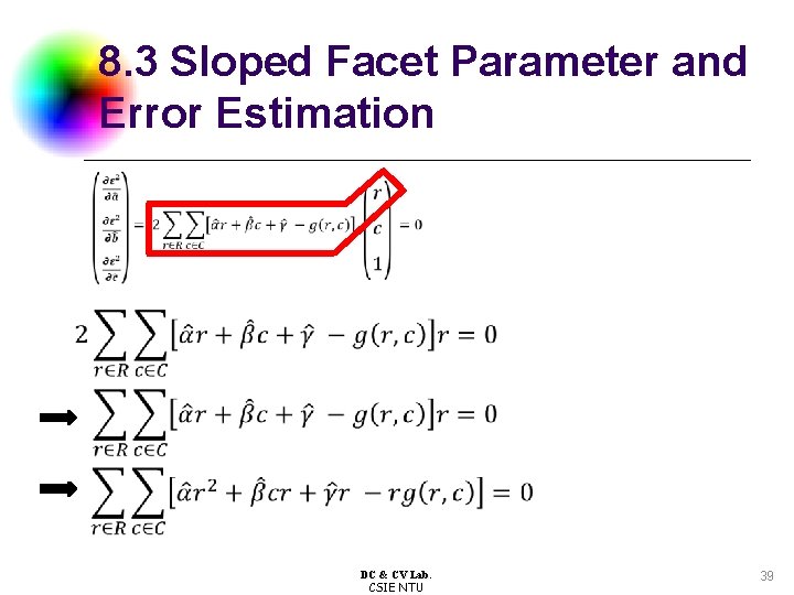 8. 3 Sloped Facet Parameter and Error Estimation DC & CV Lab. CSIE NTU