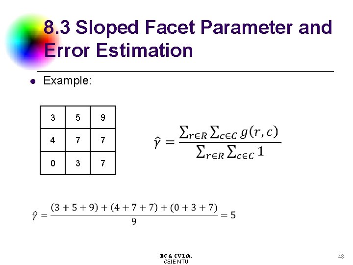 8. 3 Sloped Facet Parameter and Error Estimation l Example: 3 5 9 4