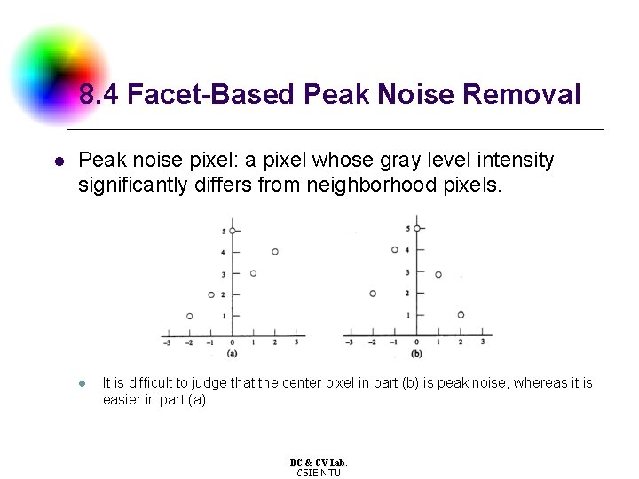 8. 4 Facet-Based Peak Noise Removal l Peak noise pixel: a pixel whose gray