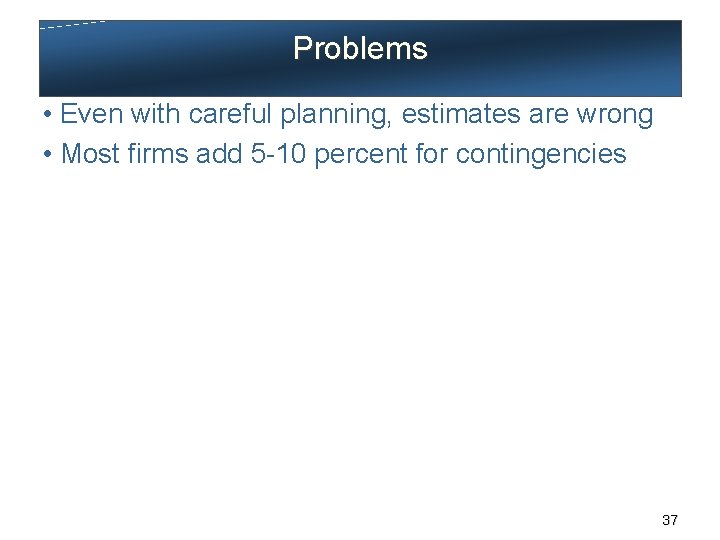 Problems • Even with careful planning, estimates are wrong • Most firms add 5