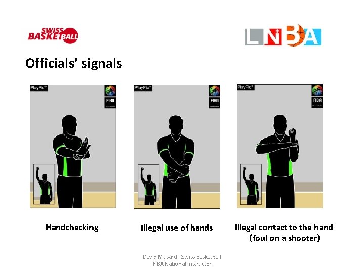 Officials’ signals Handchecking Illegal use of hands David Musard - Swiss Basketball FIBA National