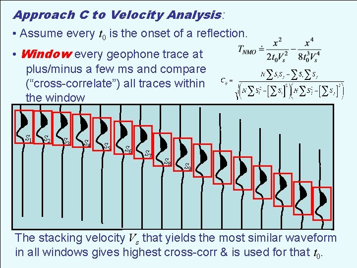 Approach C to Velocity Analysis: • Assume every t 0 is the onset of