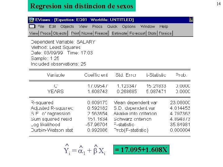 Regresion sin distincion de sexos ^ ^ ^ Yi = 1 + Xi =