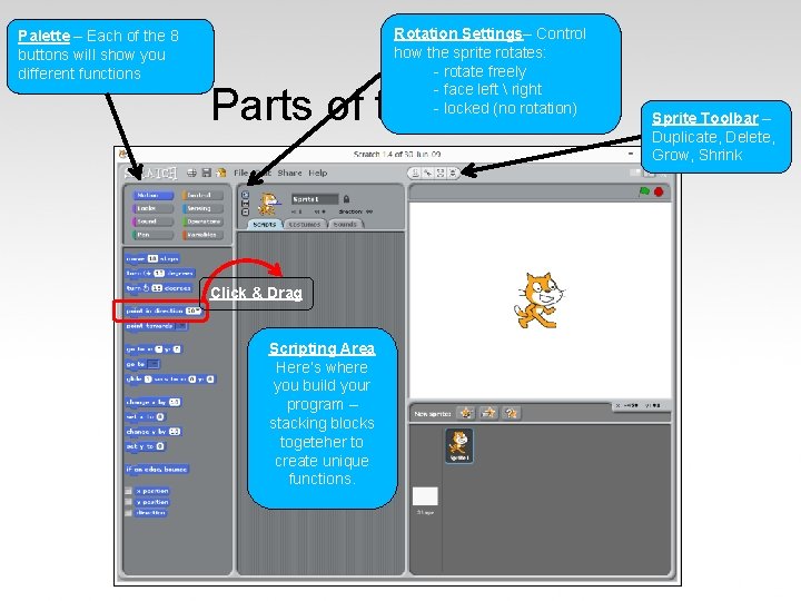 Palette – Each of the 8 buttons will show you different functions Rotation Settings–