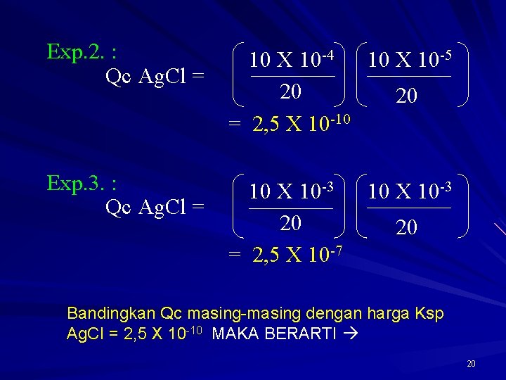 Exp. 2. : Qc Ag. Cl = Exp. 3. : Qc Ag. Cl =