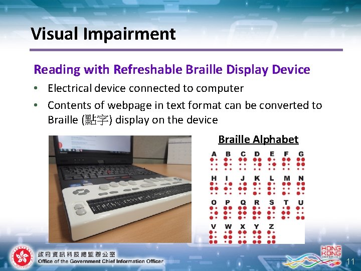 Visual Impairment Reading with Refreshable Braille Display Device • Electrical device connected to computer