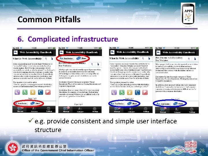 APPS Common Pitfalls 6. Complicated infrastructure ü e. g. provide consistent and simple user