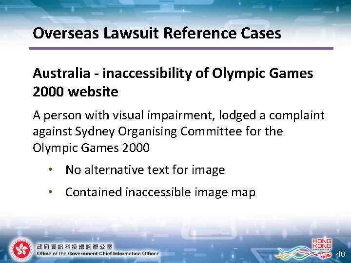 Overseas Lawsuit Reference Cases Australia - inaccessibility of Olympic Games 2000 website A person