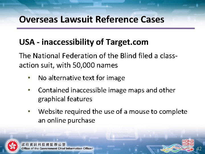 Overseas Lawsuit Reference Cases USA - inaccessibility of Target. com The National Federation of