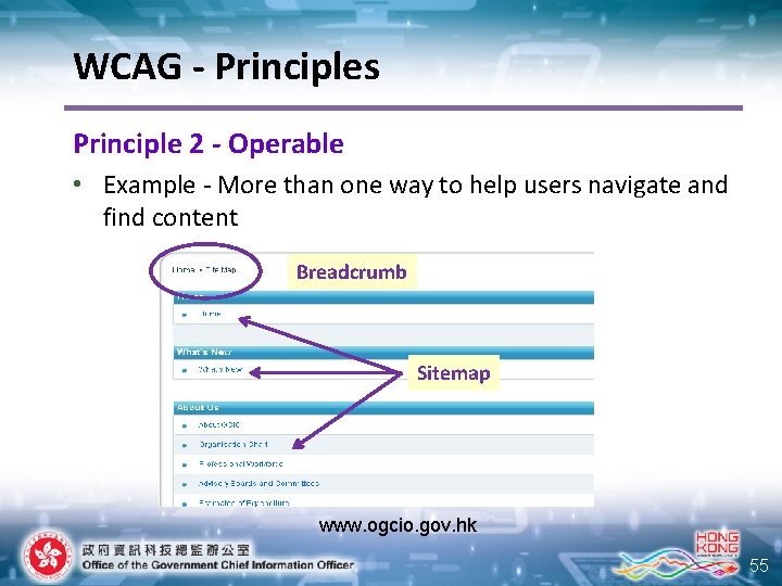 WCAG - Principles Principle 2 - Operable • Example - More than one way