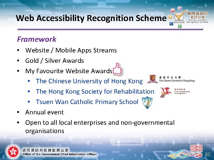 Web Accessibility Recognition Scheme Framework • Website / Mobile Apps Streams • Gold /