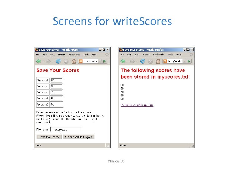 Screens for write. Scores Chapter 06 