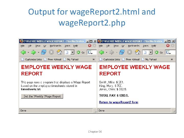 Output for wage. Report 2. html and wage. Report 2. php Chapter 06 