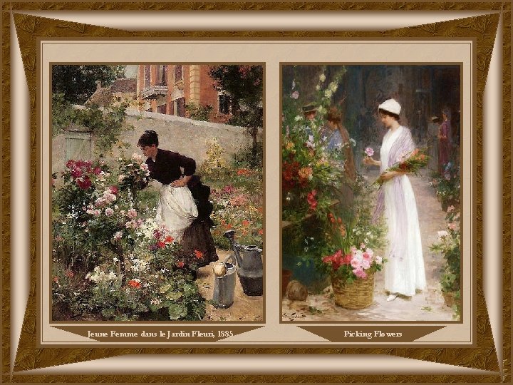 Jeune Femme dans le Jardin Fleuri, 1885 Picking Flowers 