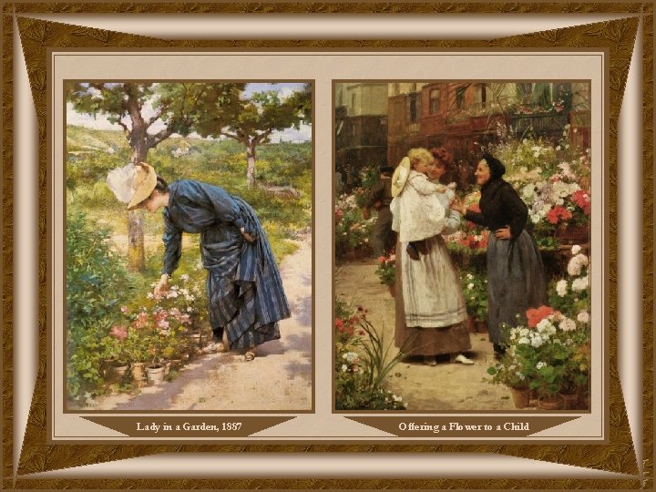 Lady in a Garden, 1887 Offering a Flower to a Child 