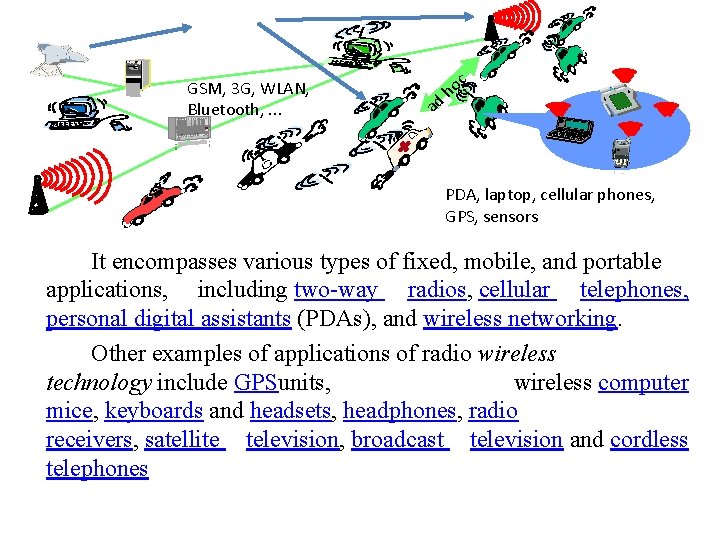 GSM, 3 G, WLAN, Bluetooth, . . . c ad o h PDA, laptop,